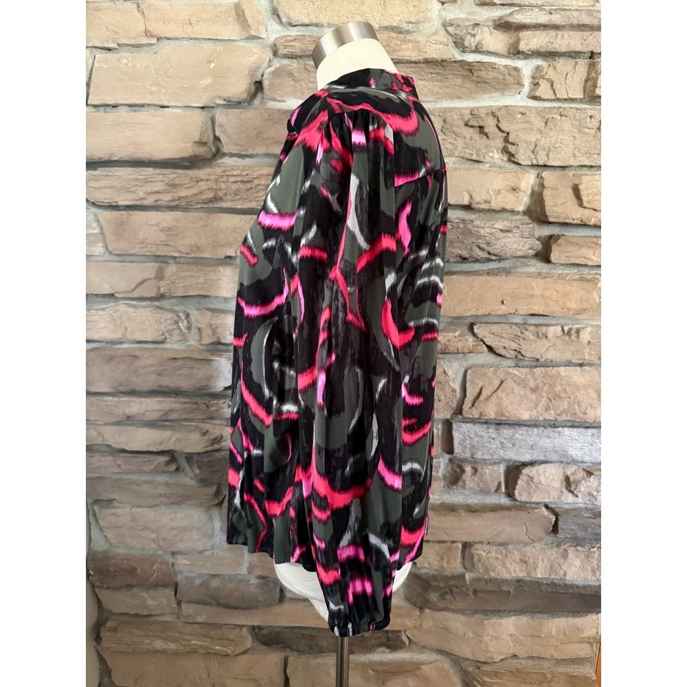 NIC+ZOE Womens Abstract Print Button Down Blouse Pink Olive Green Size Large - Picture 3 of 10